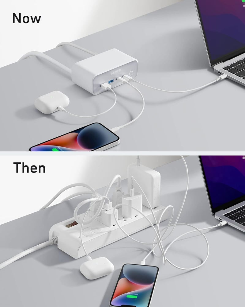 Anker 525 Charging Station, 7-in-1 USB C Power Strip for iphone13/14, 5ft Extension Cord with 3AC,2USB A,2USB C,Max 65W Power Delivery Desktop Accessory for MacBook Pro, Home, Office (Aurora White) - Image 5